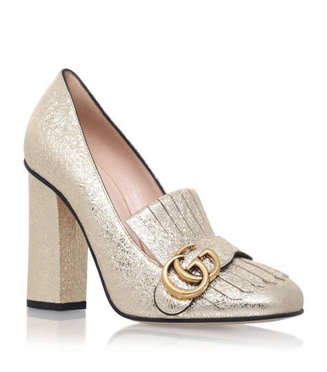 gucci marmont metallic slipper|Gucci Marmont fringe heels.